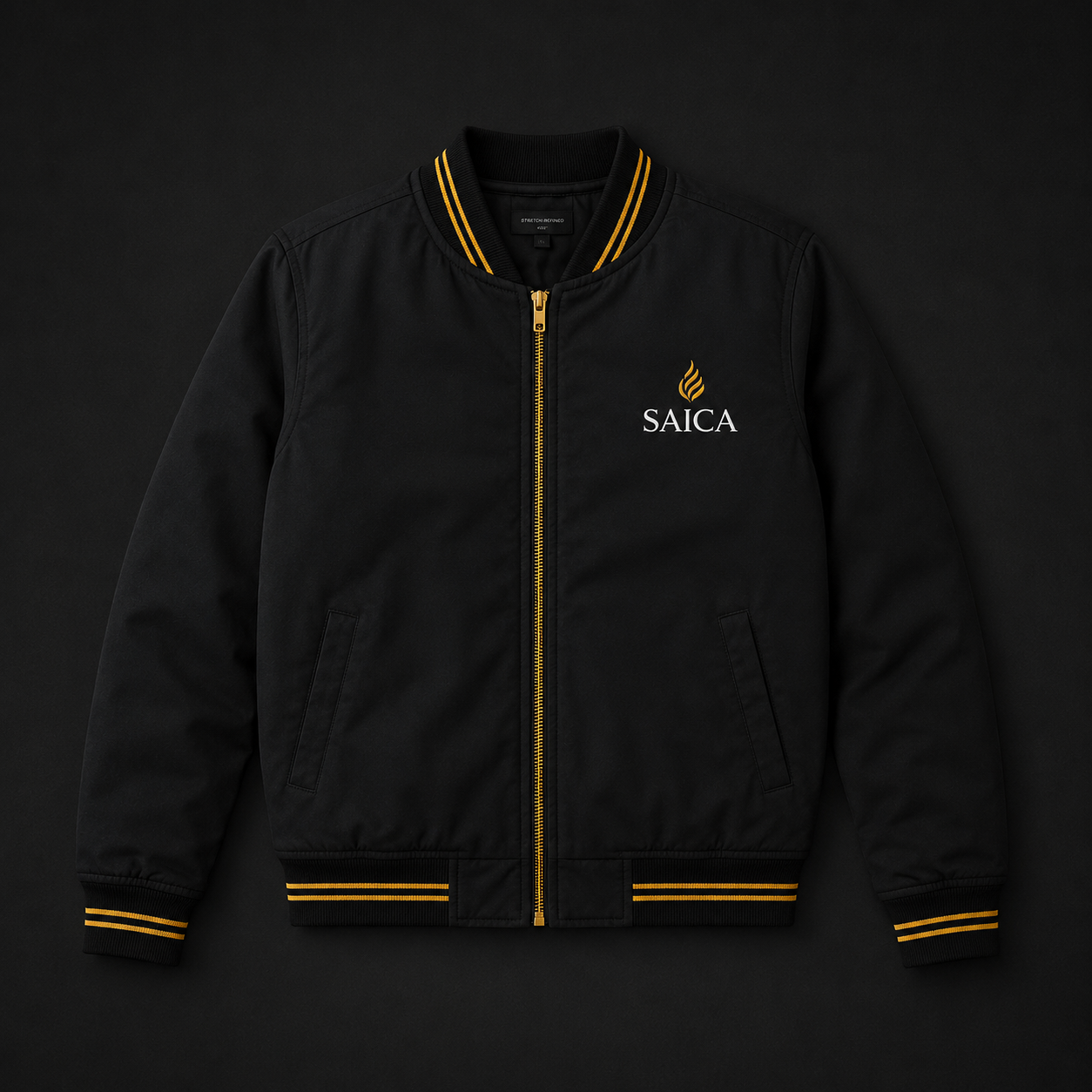 Black SAICA bomber jacket front